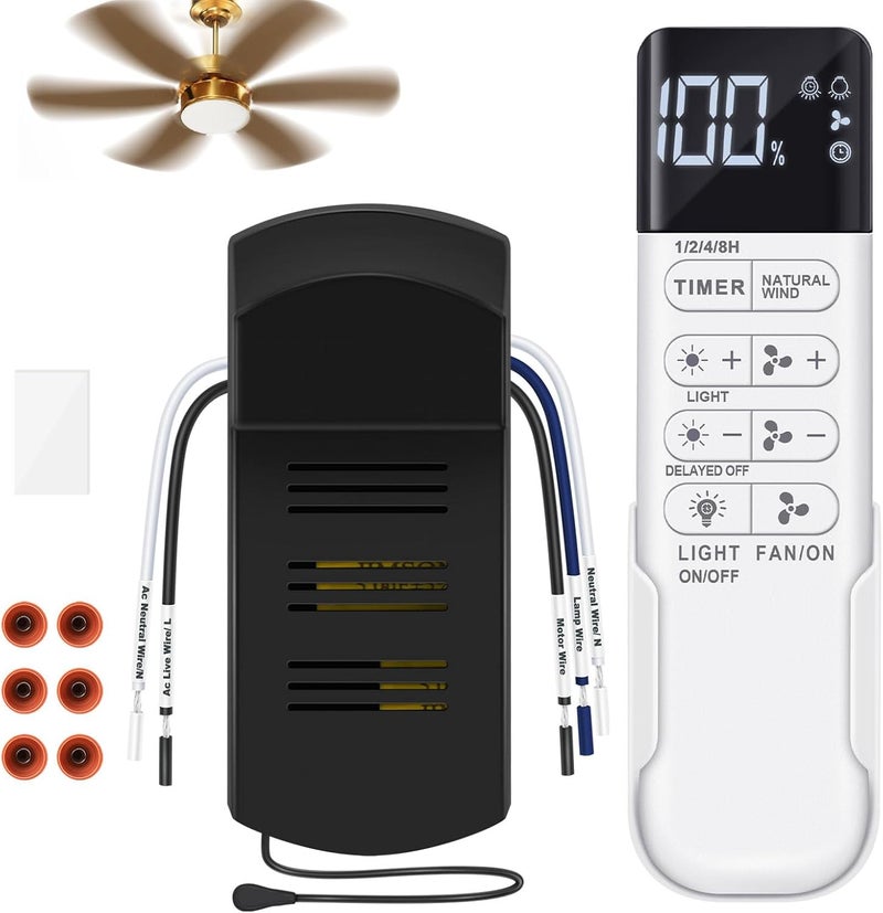 Kimmol Ceiling Fan Remote Control Kit, Dimmer, AC Motor 3-Speed Becomes 6-Speed, Display C eiling F an Light Timing, Universal Ceiling F an Remote Control Replacement for 110V AC Fan, Not for Hugger Fan/DC - Image 1